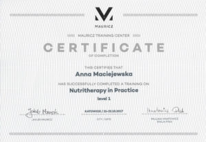 Anna Maciejewska certyfikat nutritherapy poziom 1