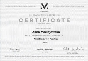 Anna Maciejewska Certyfikat nutritherapy