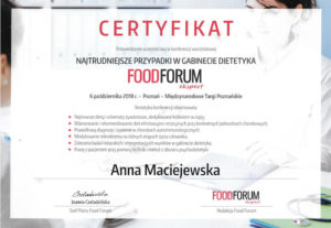 Certyfikat FoodForum Anna Maciejewska