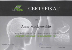 Certyfikat Od jelit do mózgu Anna Maciejewska