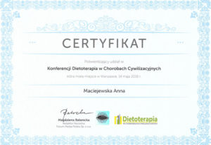 Certyfikat Dietoterapia w chorobach cywilizacyjnych Anna Maciejewska