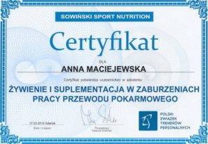 Certyfikat Anna Maciejewska Zaburzenia pracy układu pokarmowego